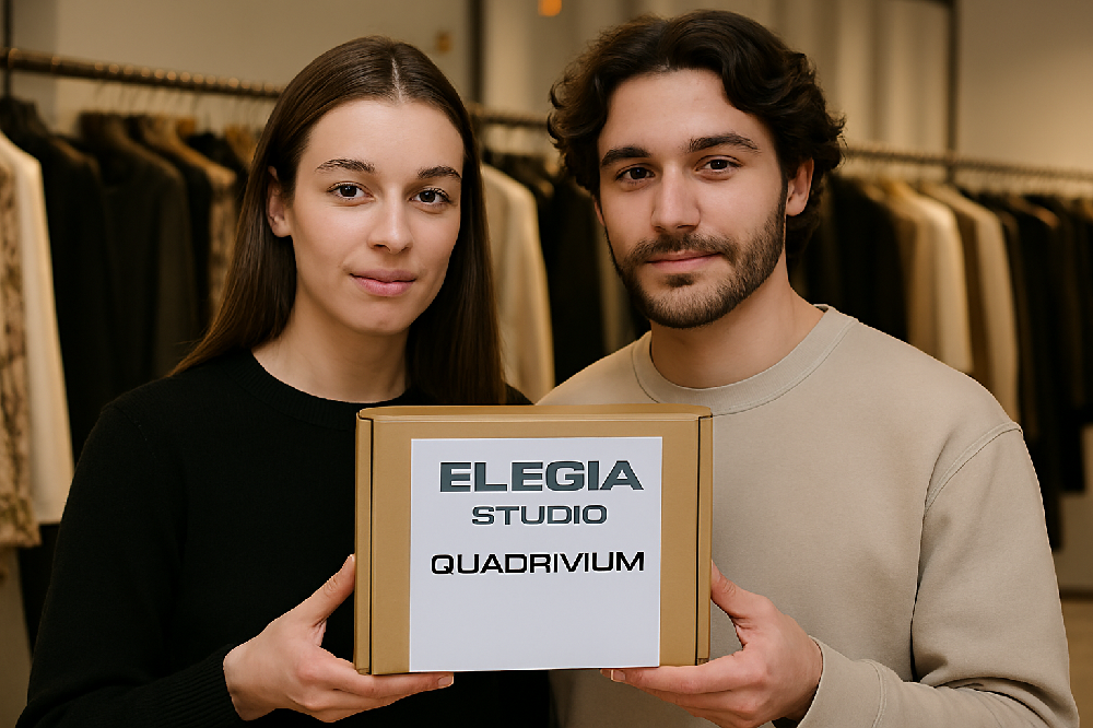 Frasco de perfume Elegia Studio em fundo escuro